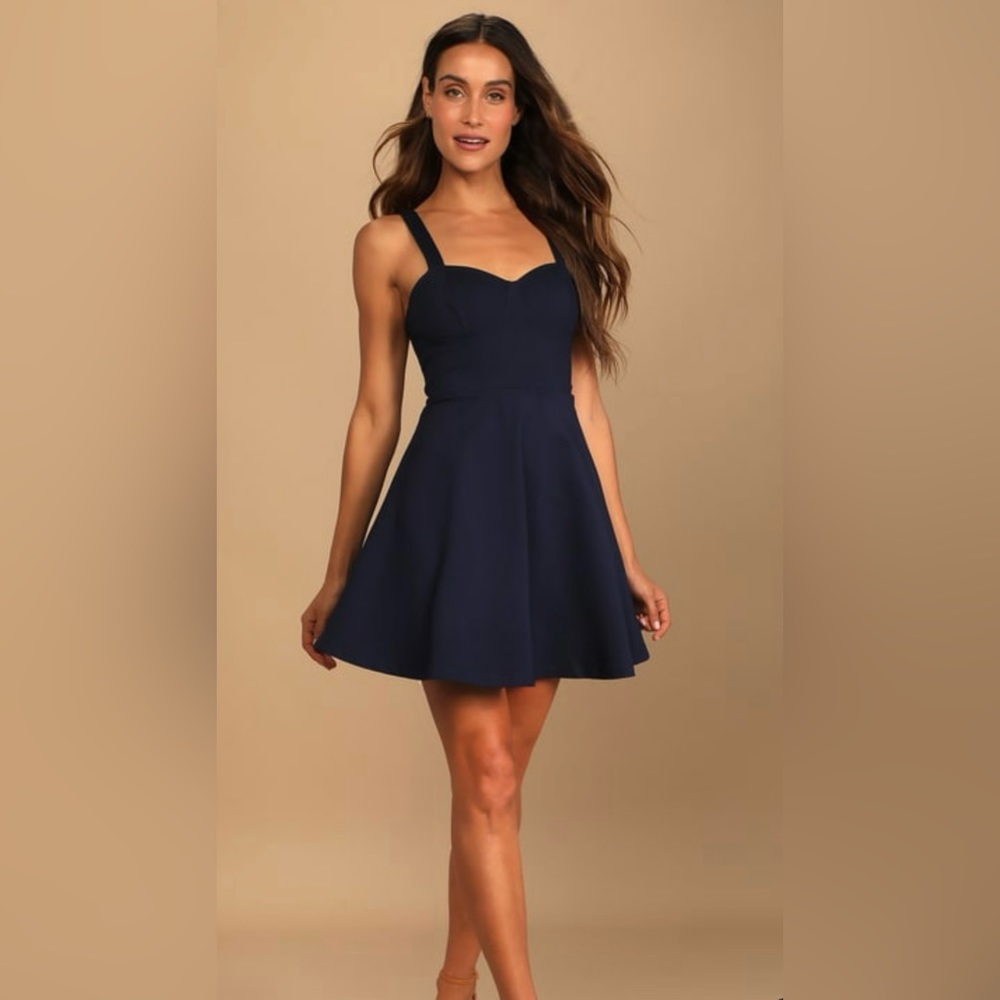 Lulus Navy Blue Bustier Skater Girl Party Dress